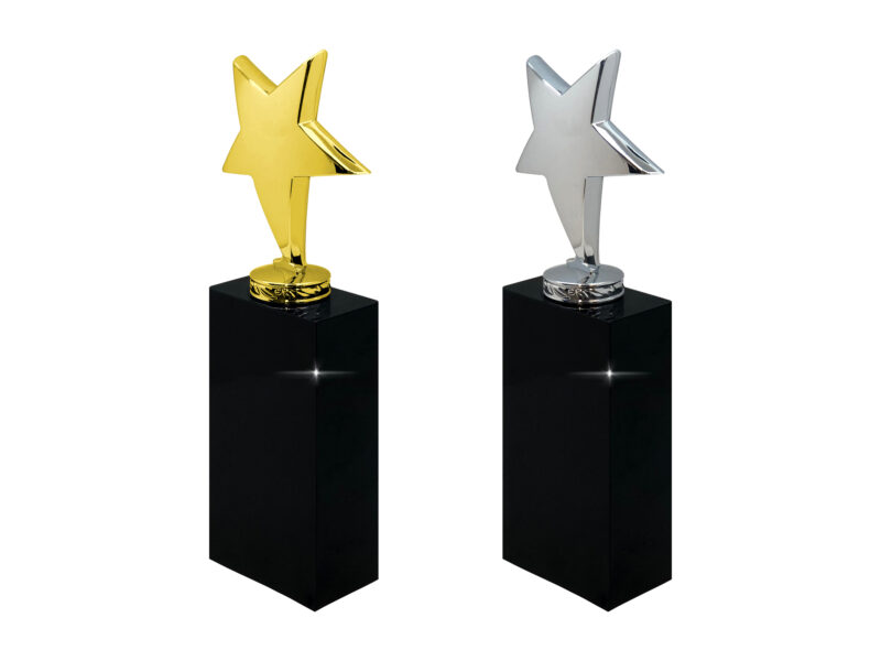 Glizz - Gold & Silver Star Trophy with Crystal Black Base