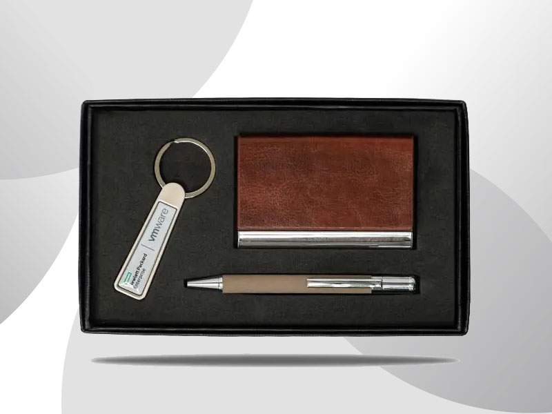 Pelamber — Gift set With Business card case, ballpoint pen with silver trimming, & keychain