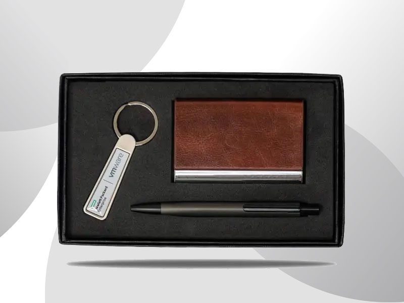 Pelisma — Cardcase set With business card case, metal silver triangle body ball point pen & keychain