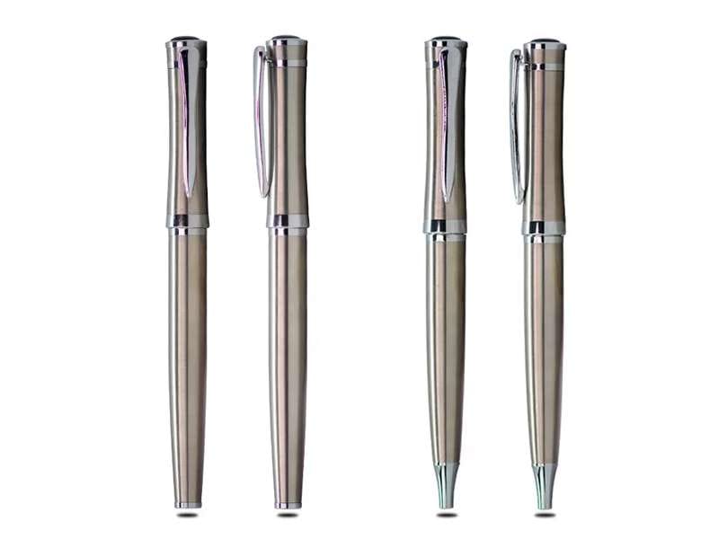 Baronet pen set — Silver-body roller pen with matching ball pen