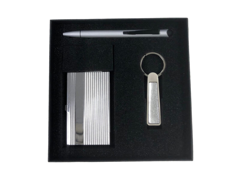 3-Piece Gift Set — Stylet, Cardcase C 002, Keychain - Silver